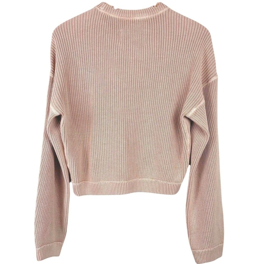 NWT Pistola Cropped Knit Sweater Crewneck Pink Distressed Comfy Casual XS - Picture 3 of 6